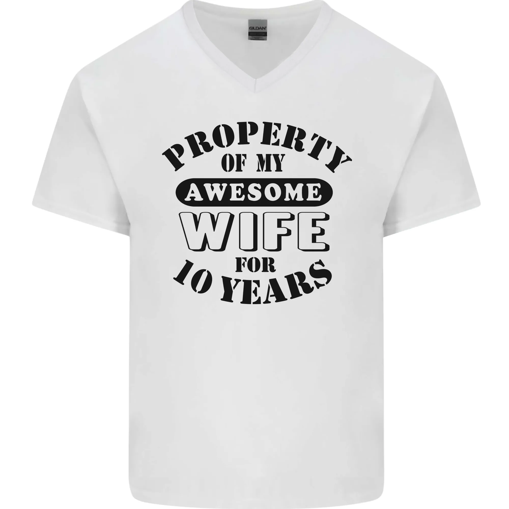 10th Wedding Anniversary 10 Year Funny Wife Mens V-Neck Cotton T-Shirt