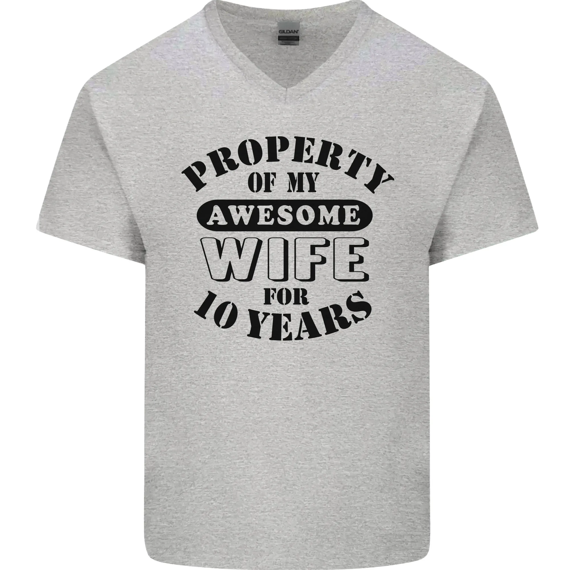 10th Wedding Anniversary 10 Year Funny Wife Mens V-Neck Cotton T-Shirt