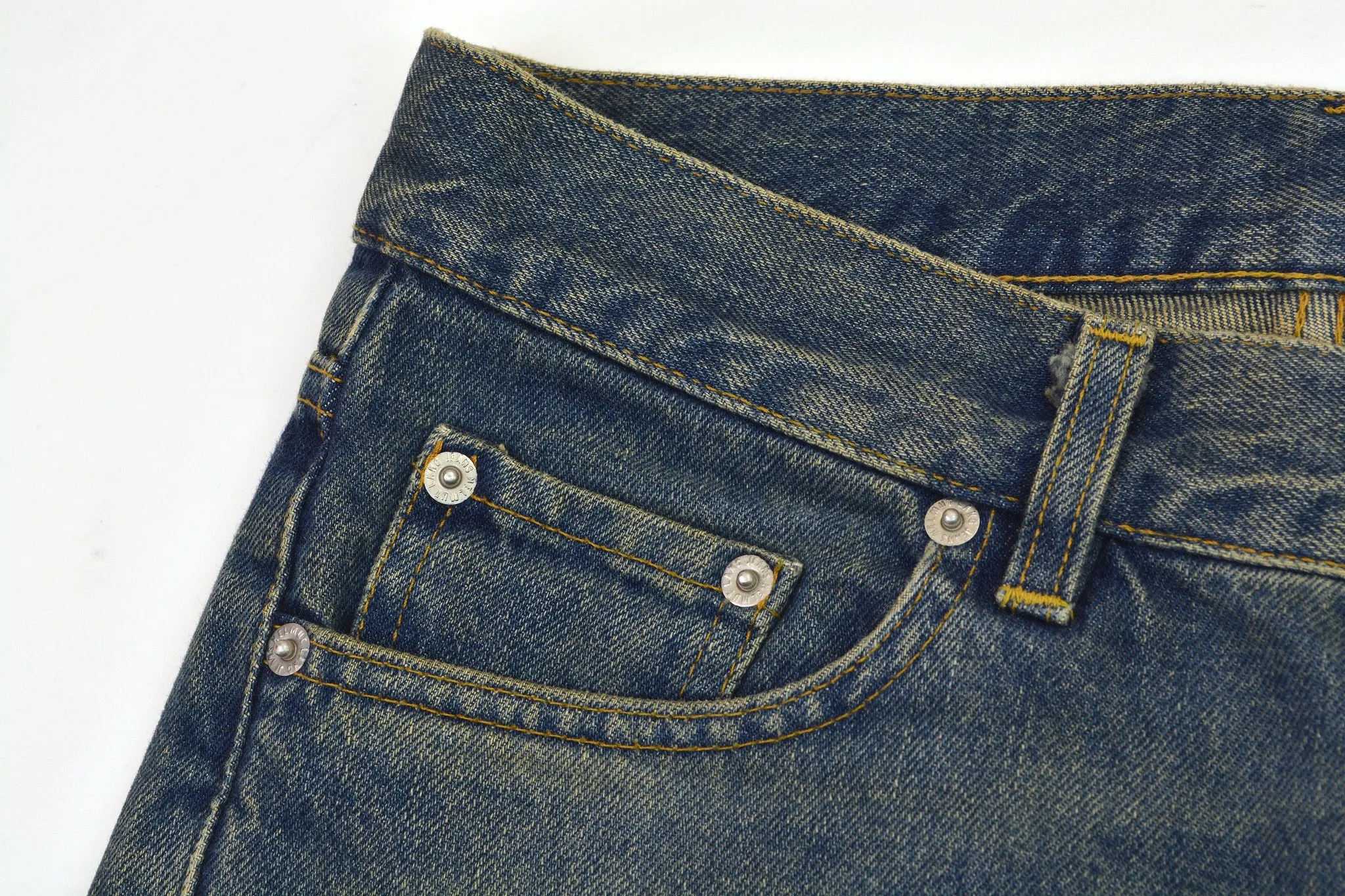 2000 Vintage Sanded Denim Painter Jeans (Dark Wash)