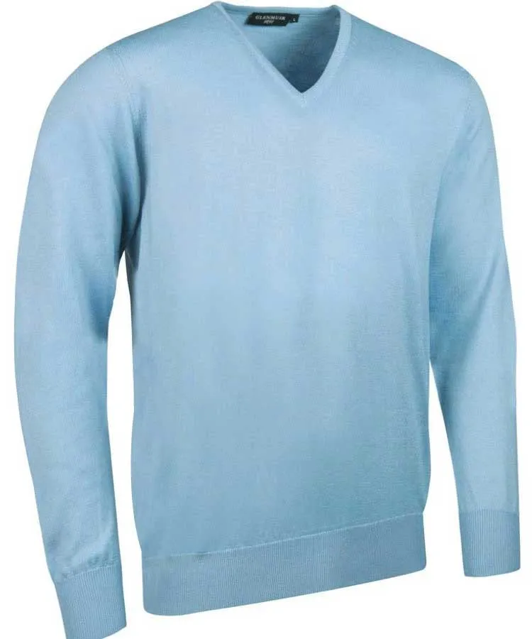 40% OFF GLENMUIR Mens Wilkie V-Neck Sweater - Fine Merino Wool - Light Grey