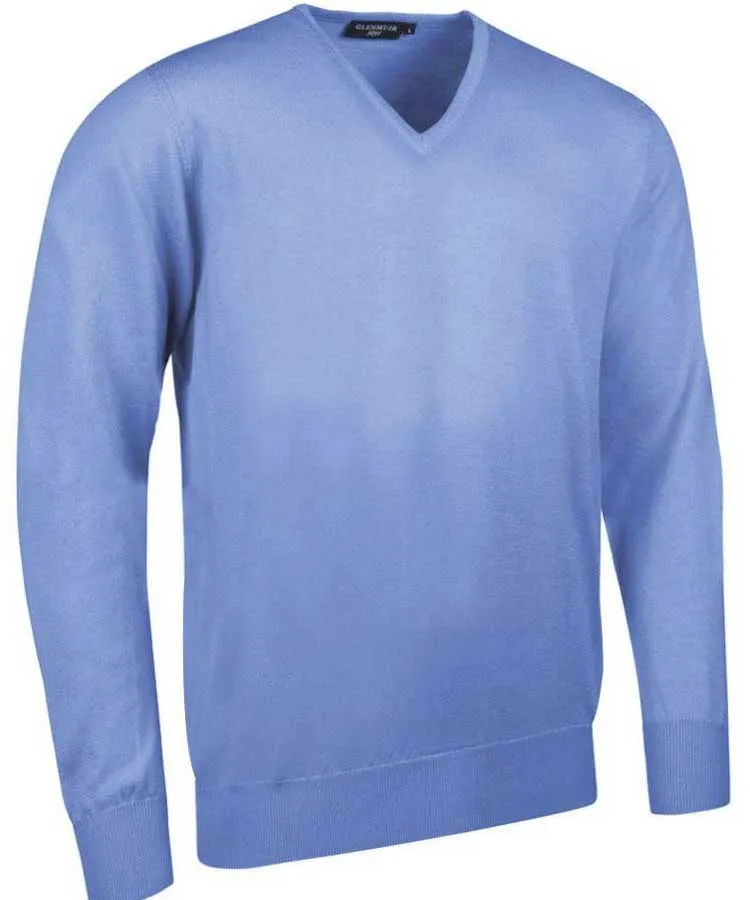 40% OFF GLENMUIR Mens Wilkie V-Neck Sweater - Fine Merino Wool - Light Grey