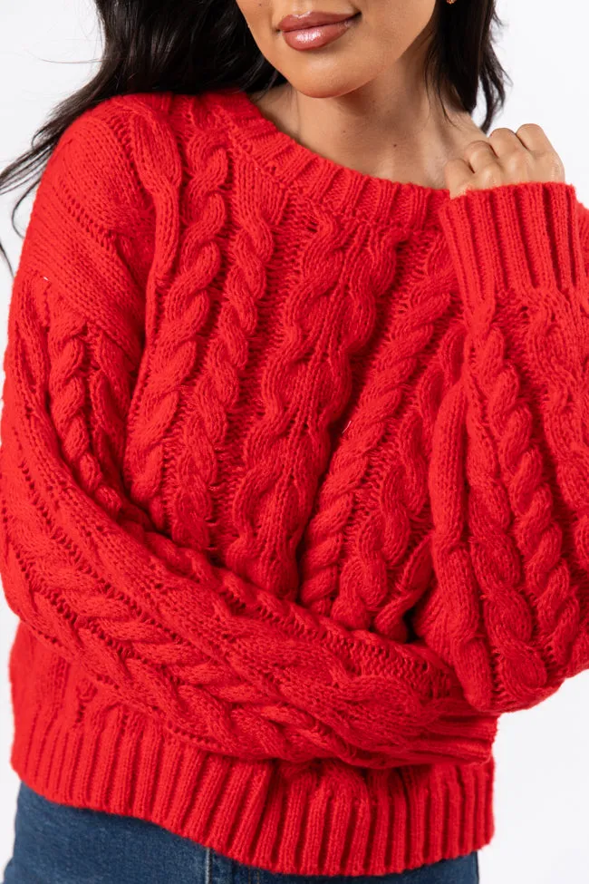 A Cozy Place Red Cable Knit Crew Neck Sweater SALE