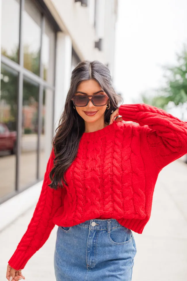 A Cozy Place Red Cable Knit Crew Neck Sweater SALE