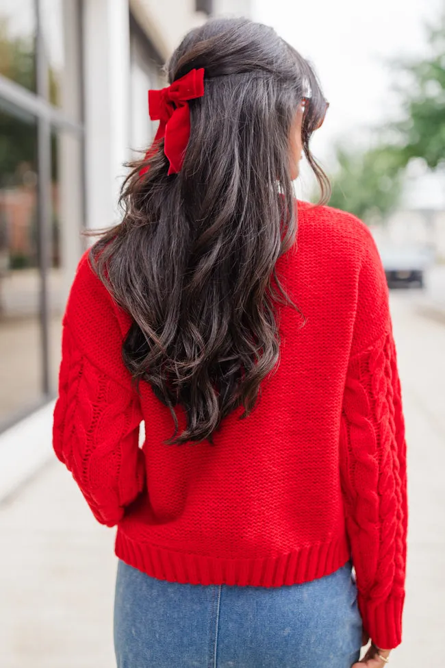 A Cozy Place Red Cable Knit Crew Neck Sweater SALE