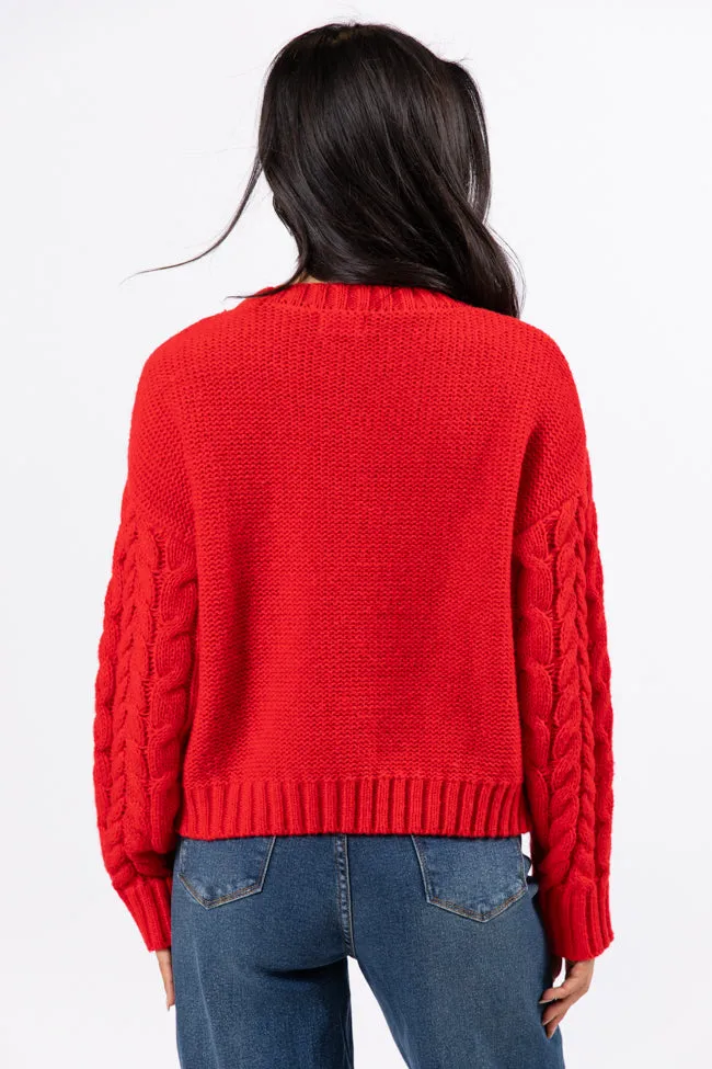 A Cozy Place Red Cable Knit Crew Neck Sweater SALE