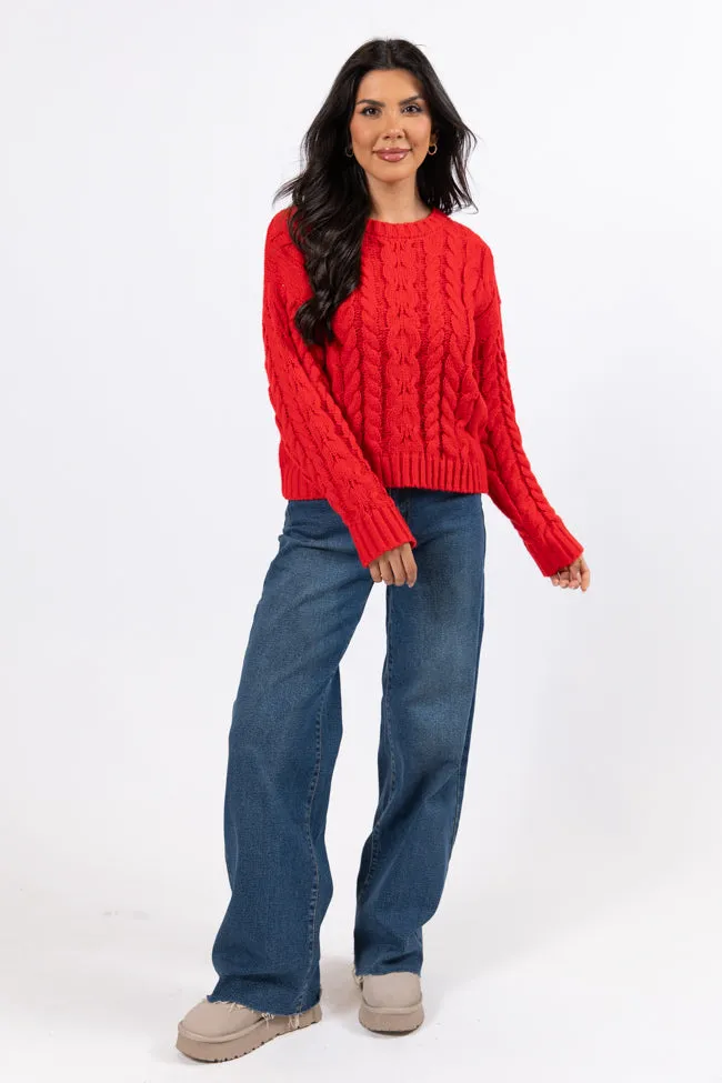 A Cozy Place Red Cable Knit Crew Neck Sweater SALE