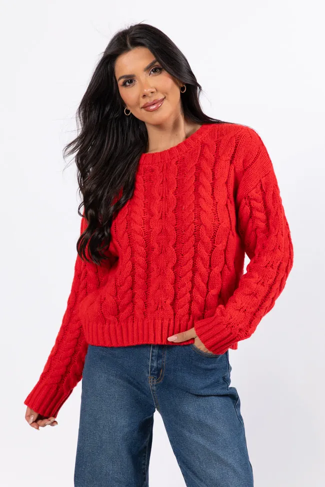 A Cozy Place Red Cable Knit Crew Neck Sweater SALE