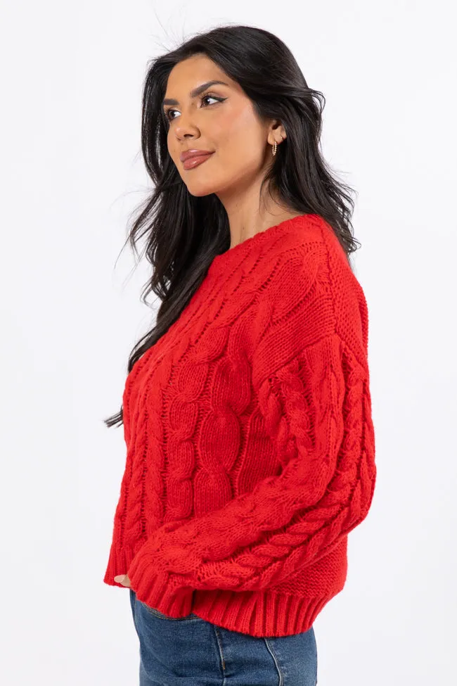 A Cozy Place Red Cable Knit Crew Neck Sweater SALE