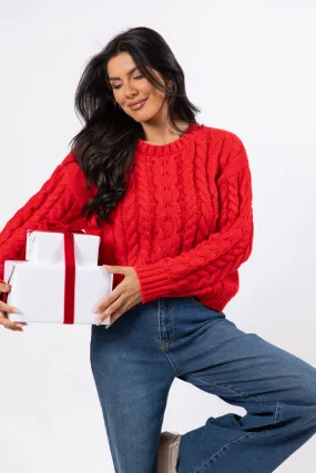 A Cozy Place Red Cable Knit Crew Neck Sweater SALE