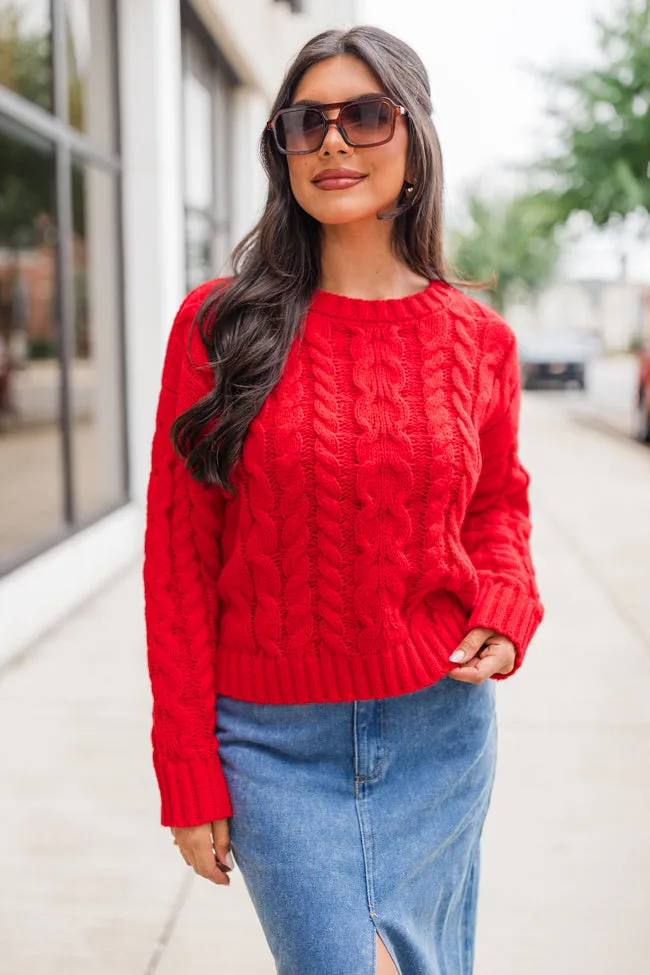 A Cozy Place Red Cable Knit Crew Neck Sweater SALE