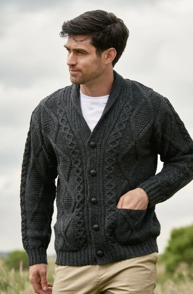 Aran Crafts Button Cardigan | Charcoal