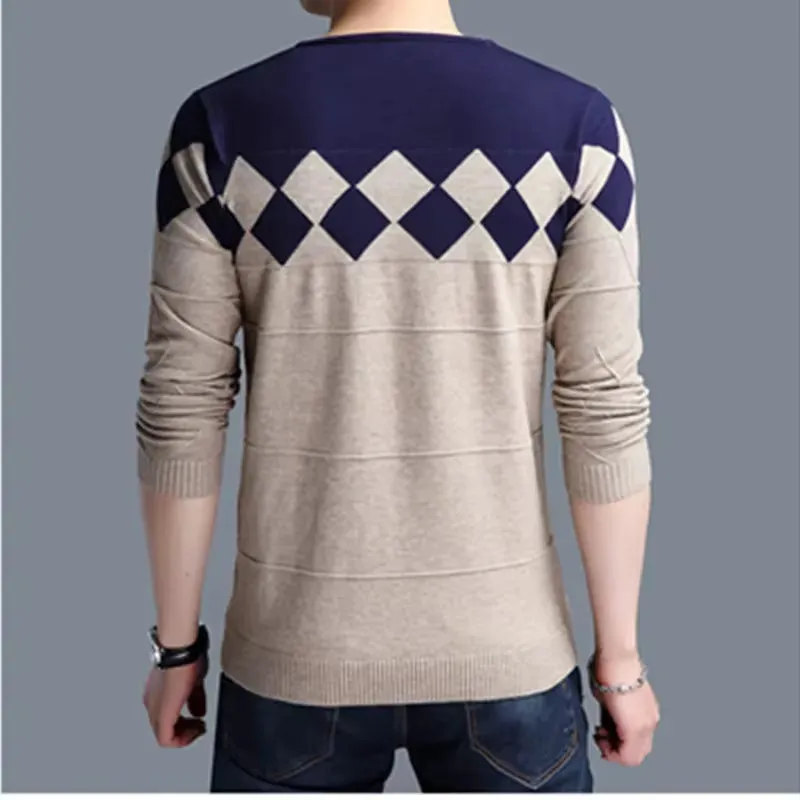 Autumn Vintage Sweater Men Collarless Sweater Christmas Sweaters Fashion V-Neck Casual Slim Sweaters Men for Business