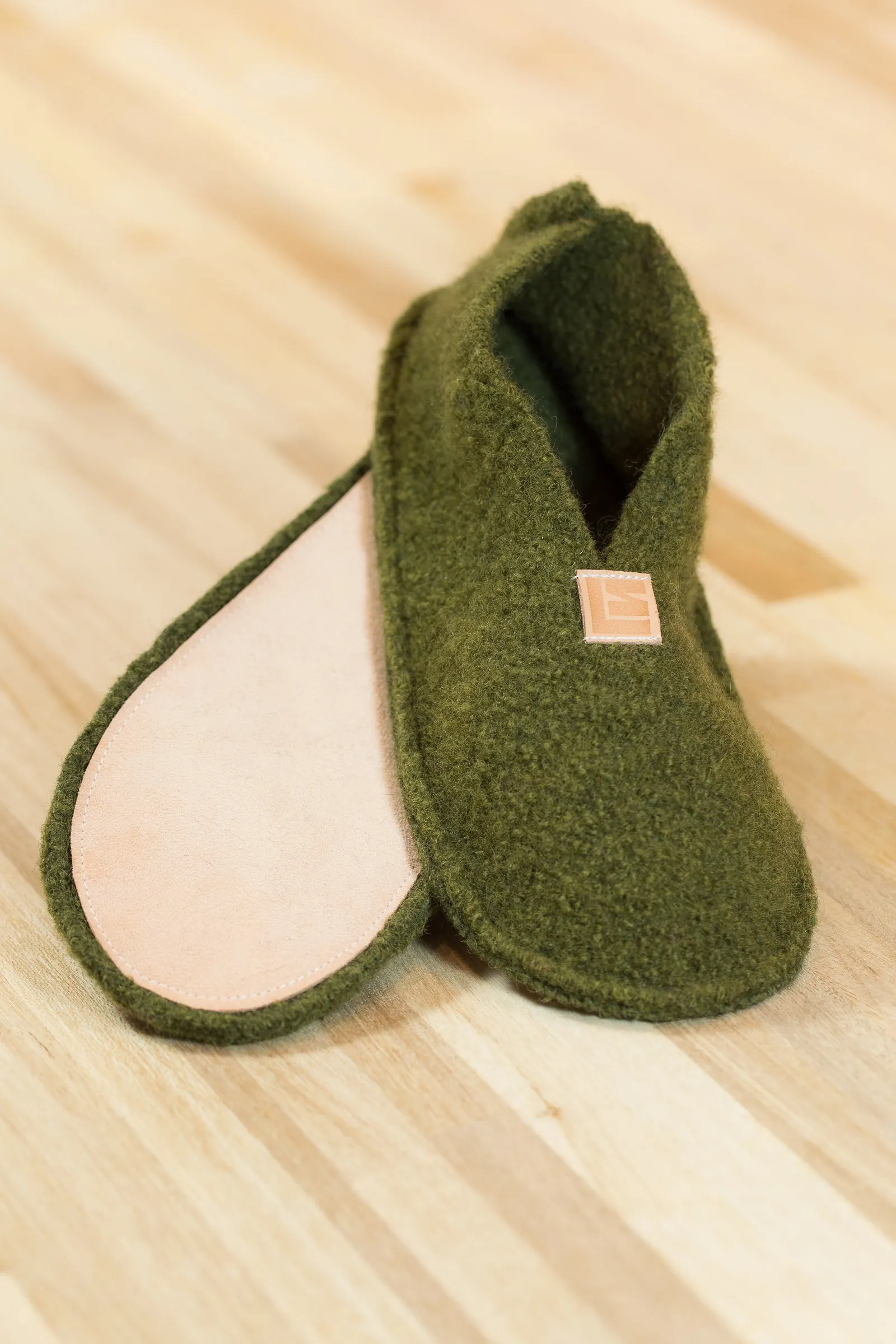 Boiled Wool Slippers, Moss