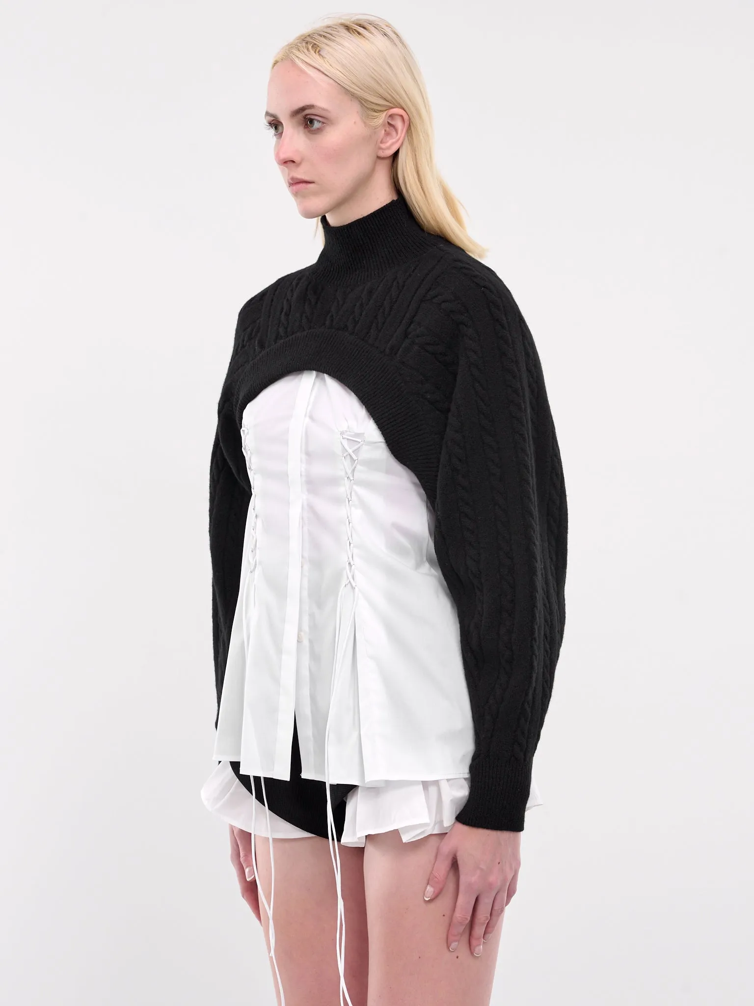 Cable-Knit Turtleneck Shrug (LMK2-0660-BLACK)