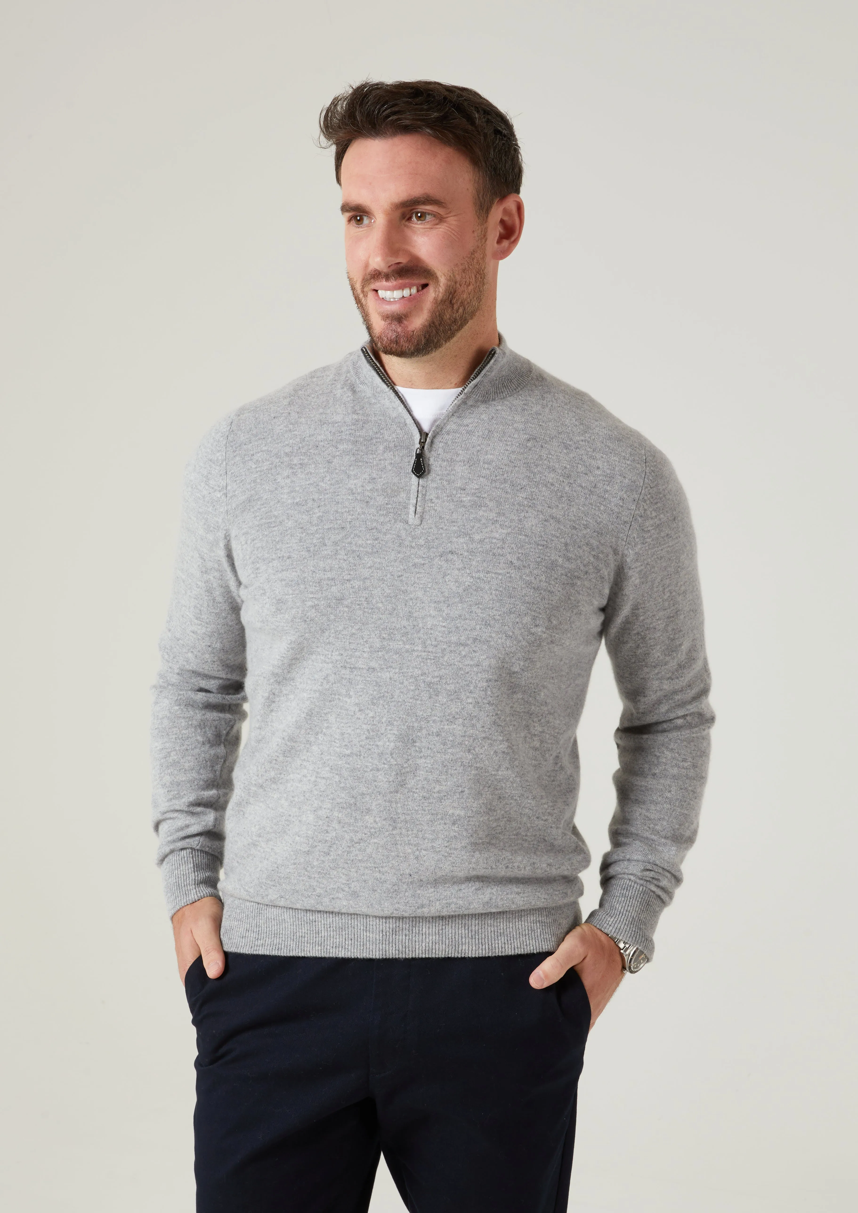 Cairns Geelong Wool 1/4 Zip Jumper in Silver - Regular Fit