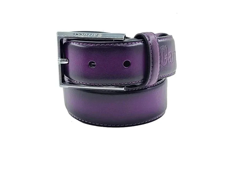 Carrucci men's purple dress casual belt genuine leather silver buckle