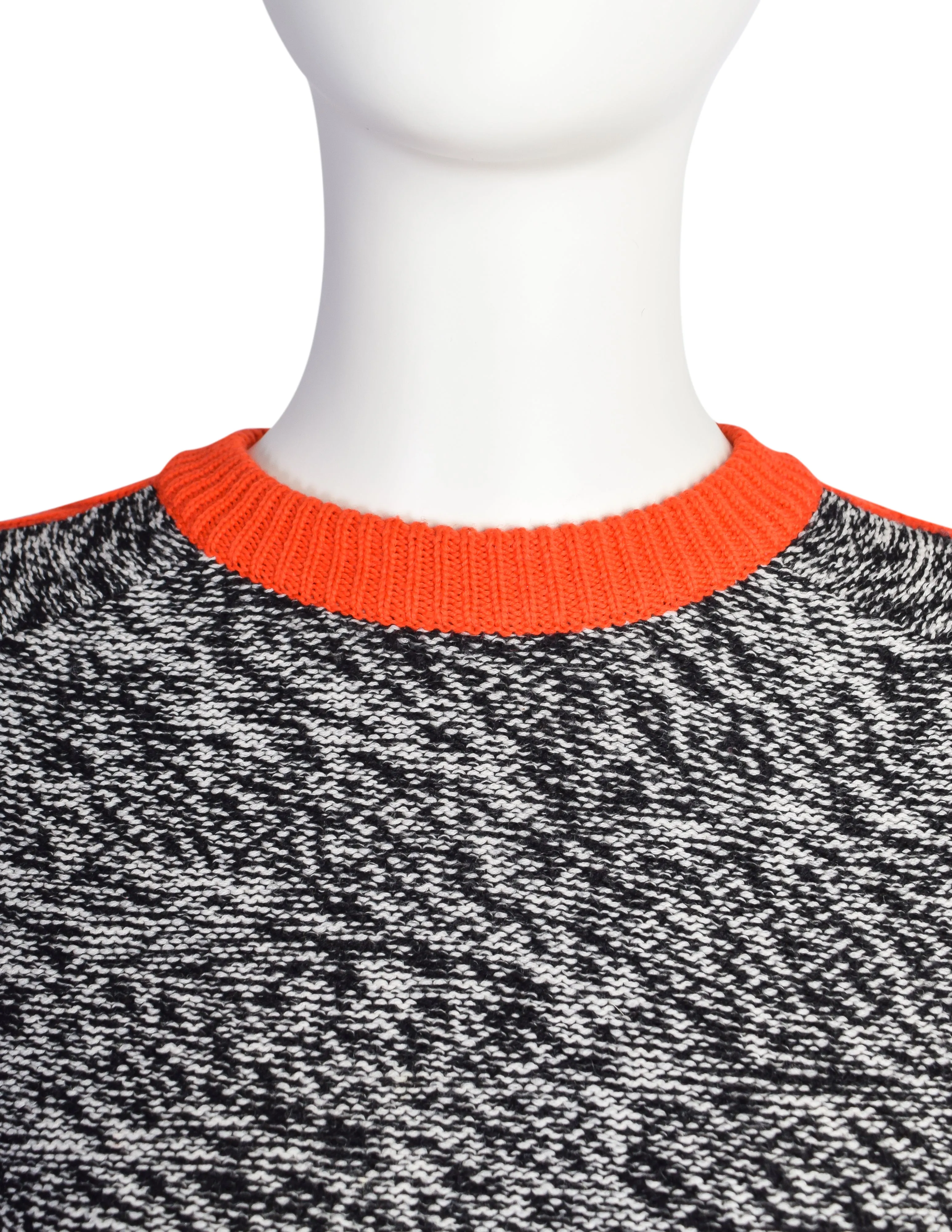 Celine Vintage Salt and Pepper Wool Melange Knit Orange Cable Stripe Sweater