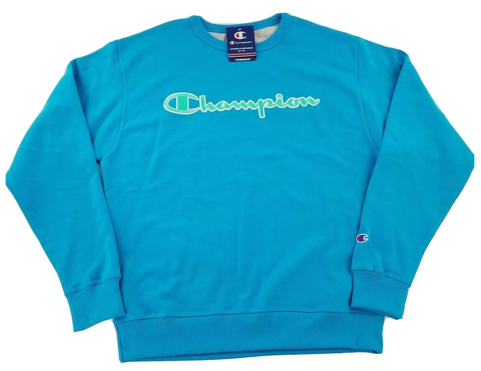 Champion Mens Fleece Sweatshirt Long Sleeve Crew Neck Powerblend Script Logo