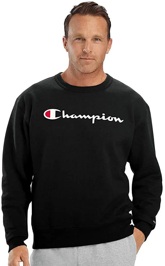 Champion Mens Fleece Sweatshirt Long Sleeve Crew Neck Powerblend Script Logo