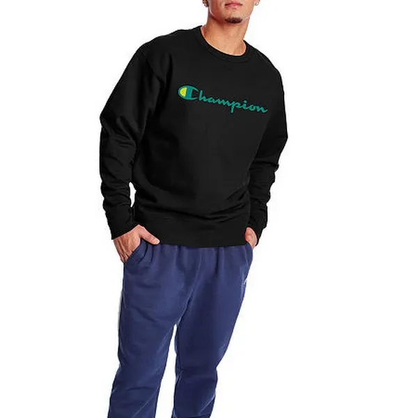 Champion Mens Fleece Sweatshirt Long Sleeve Crew Neck Powerblend Script Logo