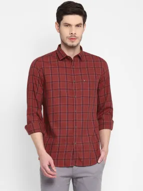 Checked Maroon Slim Fit Causal Shirt