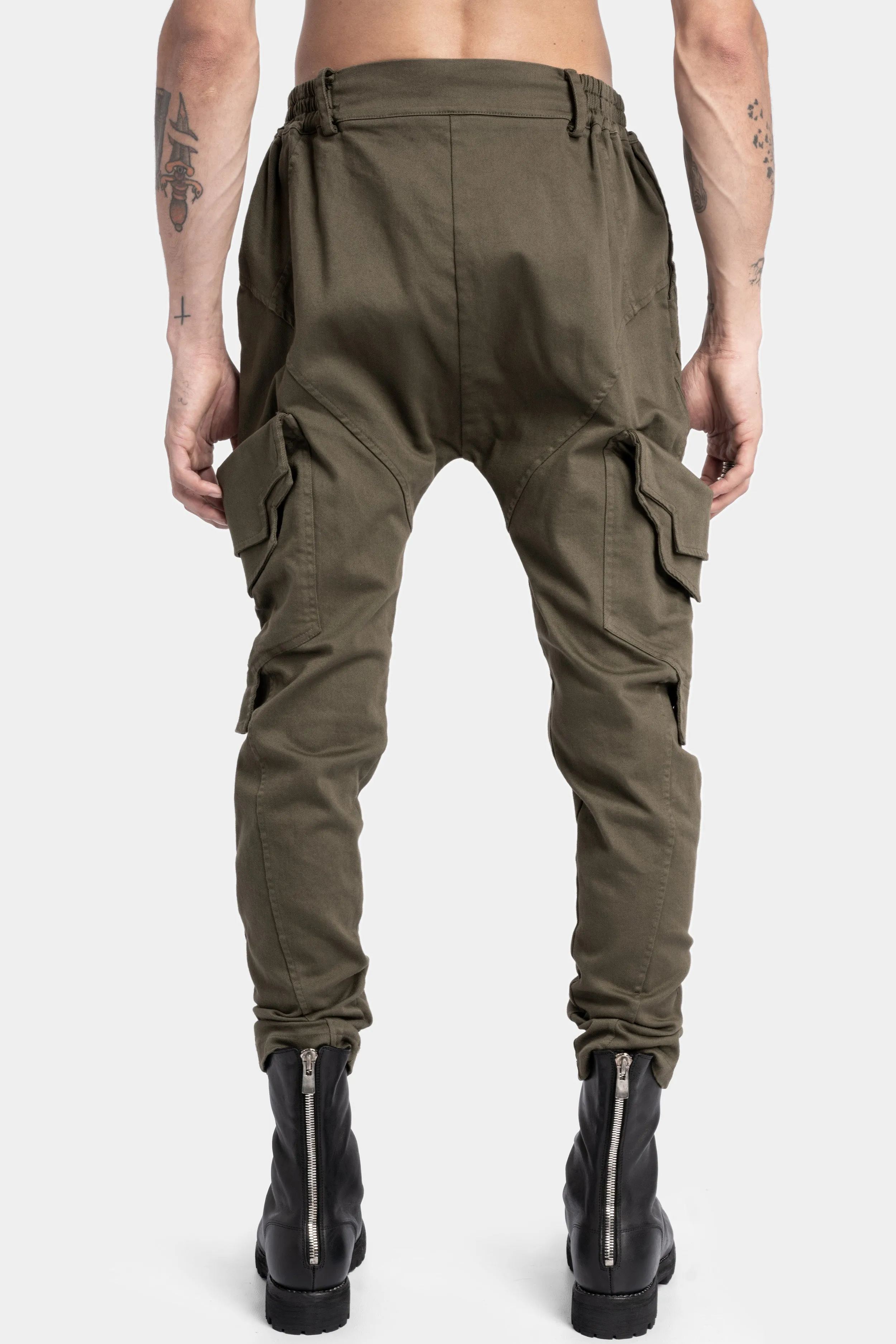 Cotton twill skinny cargo trousers, Military Green