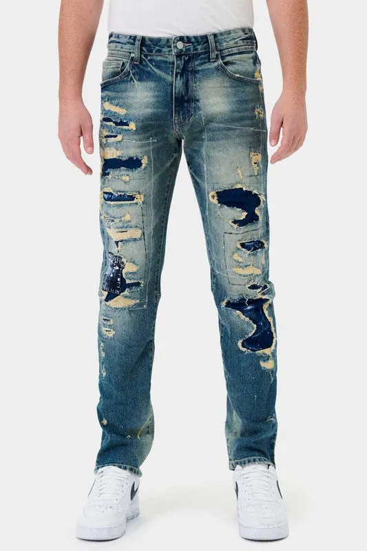 Dark Stone Boro Repair Straight Denim