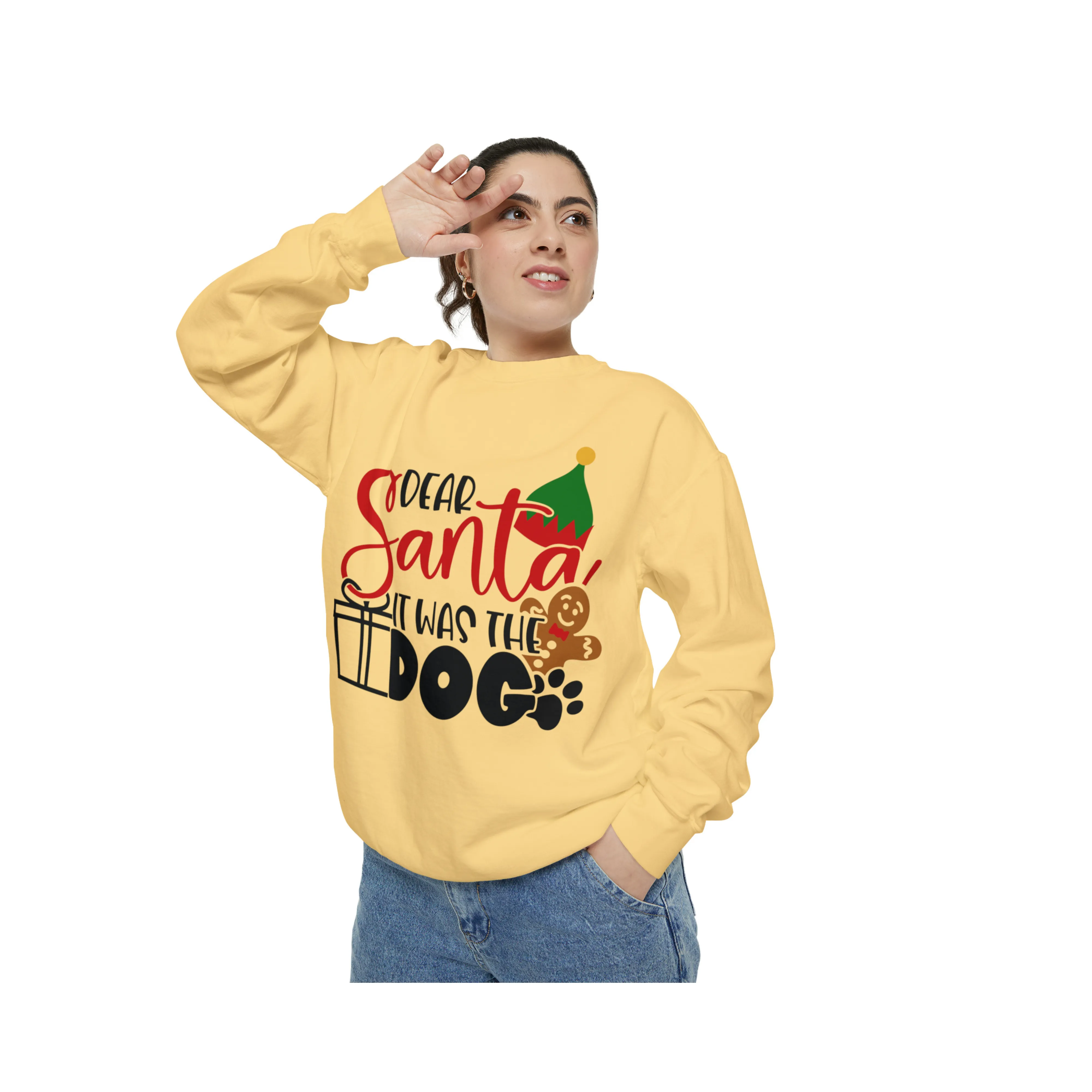 Dear Santa It Was the Cat Unisex Garment-Dyed Sweatshirt, Dear Santa Dog Shirt, Christmas Shirt, Family Christmas Shirt, Dog Shirt, Animal Lover Shirt, Dog Lover Tee