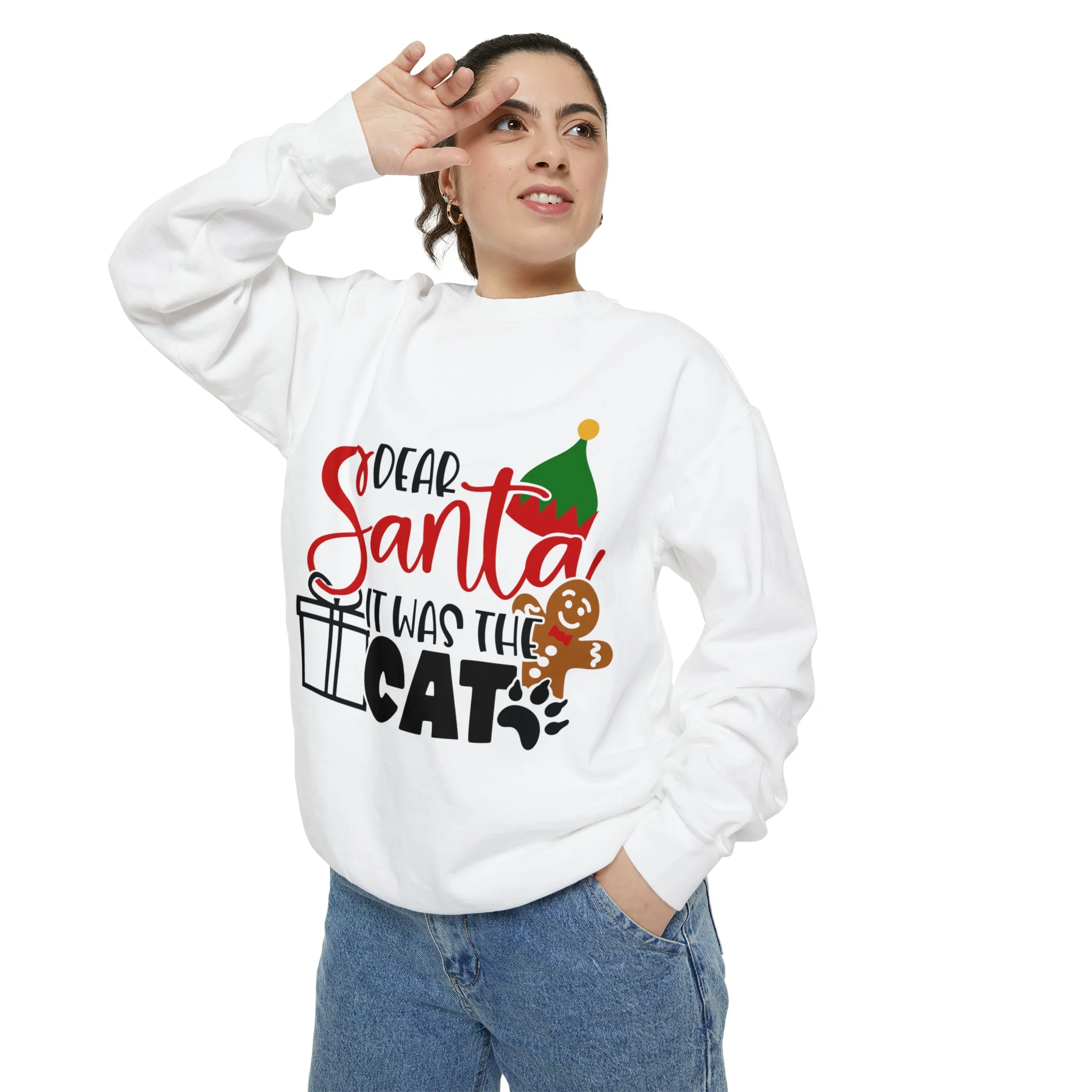 Dear Santa It Was the Cat Unisex Garment-Dyed Sweatshirt, Dear Santa Dog Shirt, Christmas Shirt, Family Christmas Shirt, Dog Shirt, Animal Lover Shirt, Dog Lover Tee