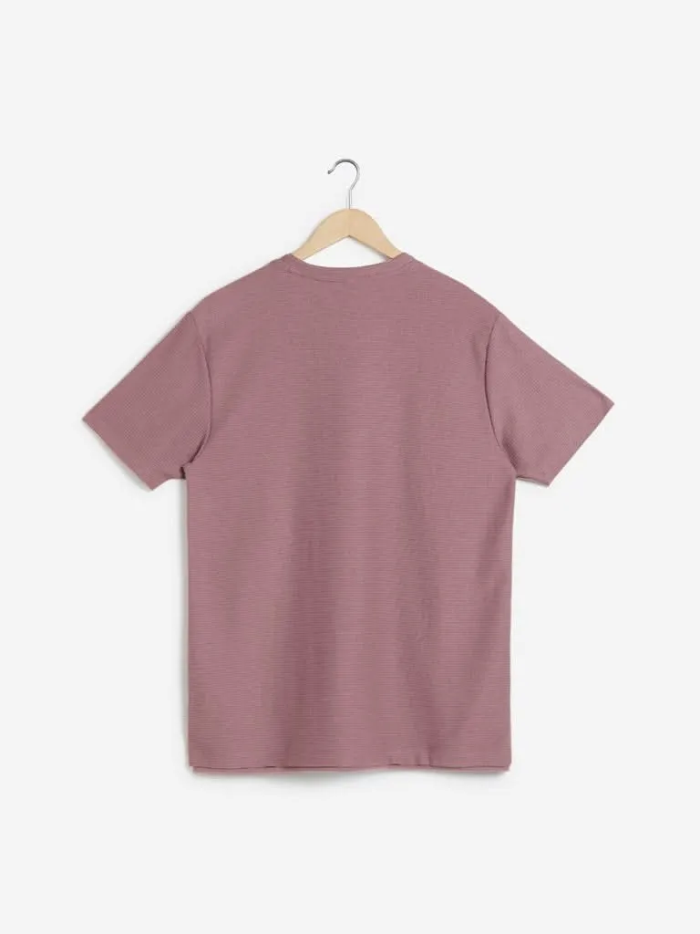 ETA Blush Pink Slim-Fit Self-Textured T-Shirt