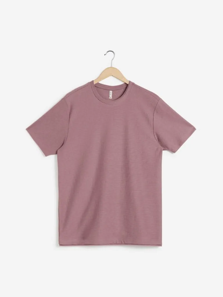 ETA Blush Pink Slim-Fit Self-Textured T-Shirt