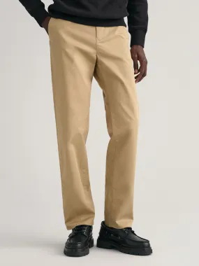 Gant Men Khaki Solid Regular Fit Flat-Front Chinos