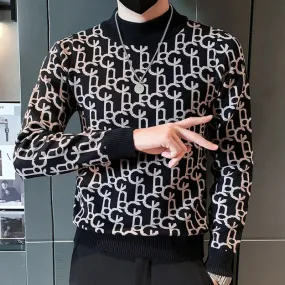 Half Turtleneck Letter Pattern Sweater