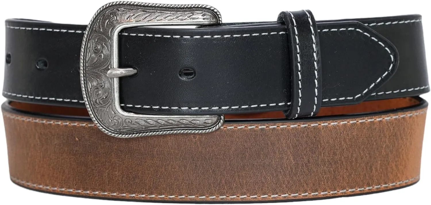 Heritage Leathers USA Geniune Leather Overlay Western Belt, Black/Brown