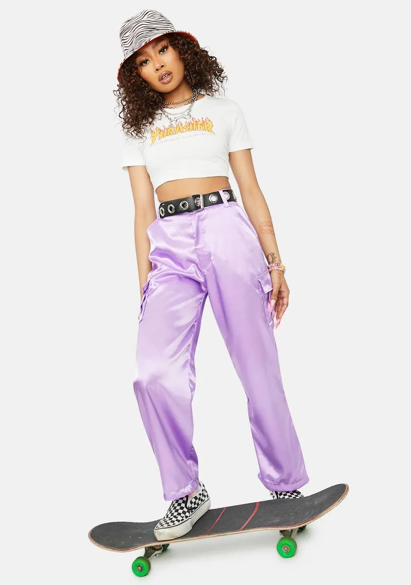 Lavender Spice It Up Satin Cargo Pants