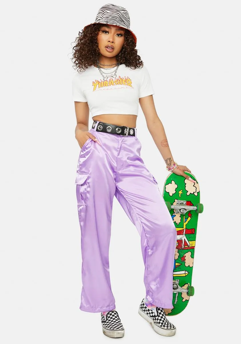 Lavender Spice It Up Satin Cargo Pants