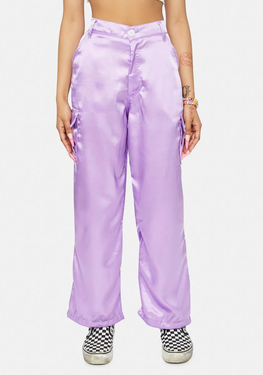 Lavender Spice It Up Satin Cargo Pants