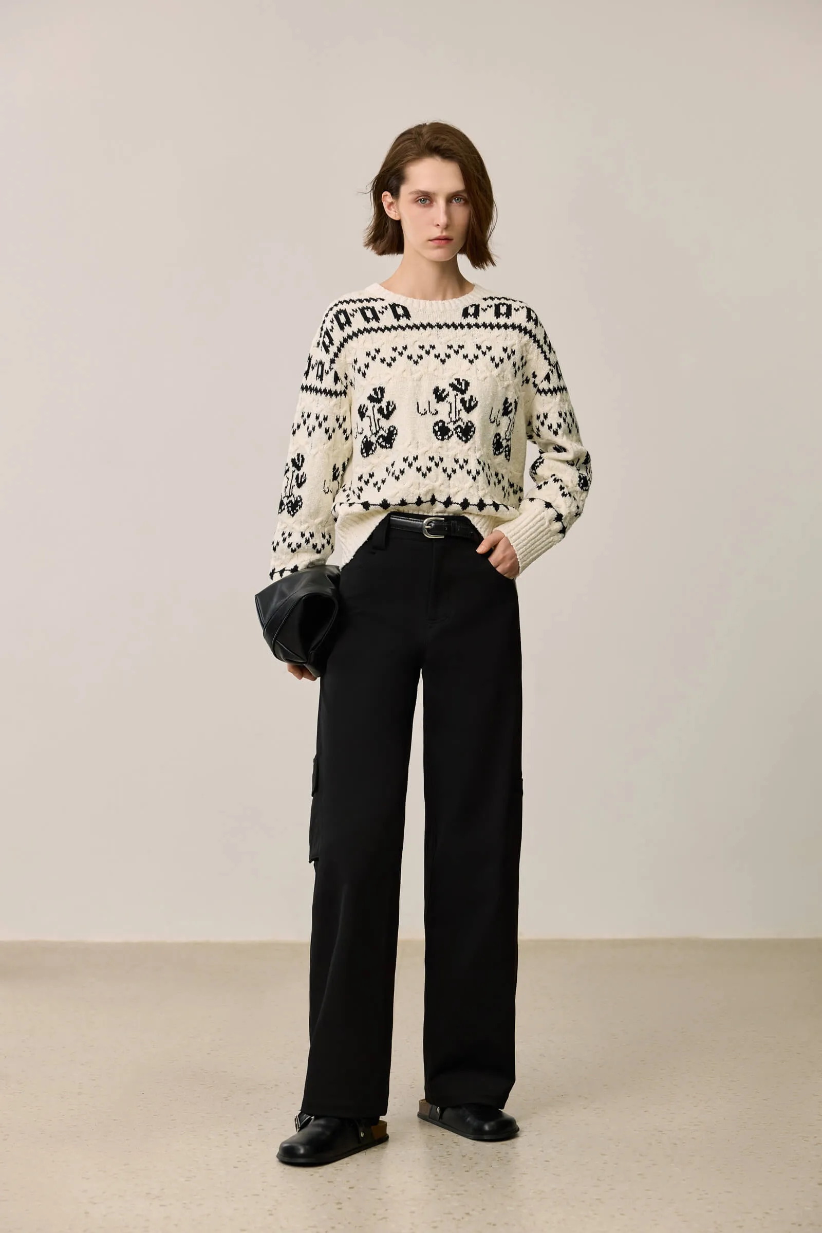 LILY Retro Fair Isle Crewneck Knit Sweater