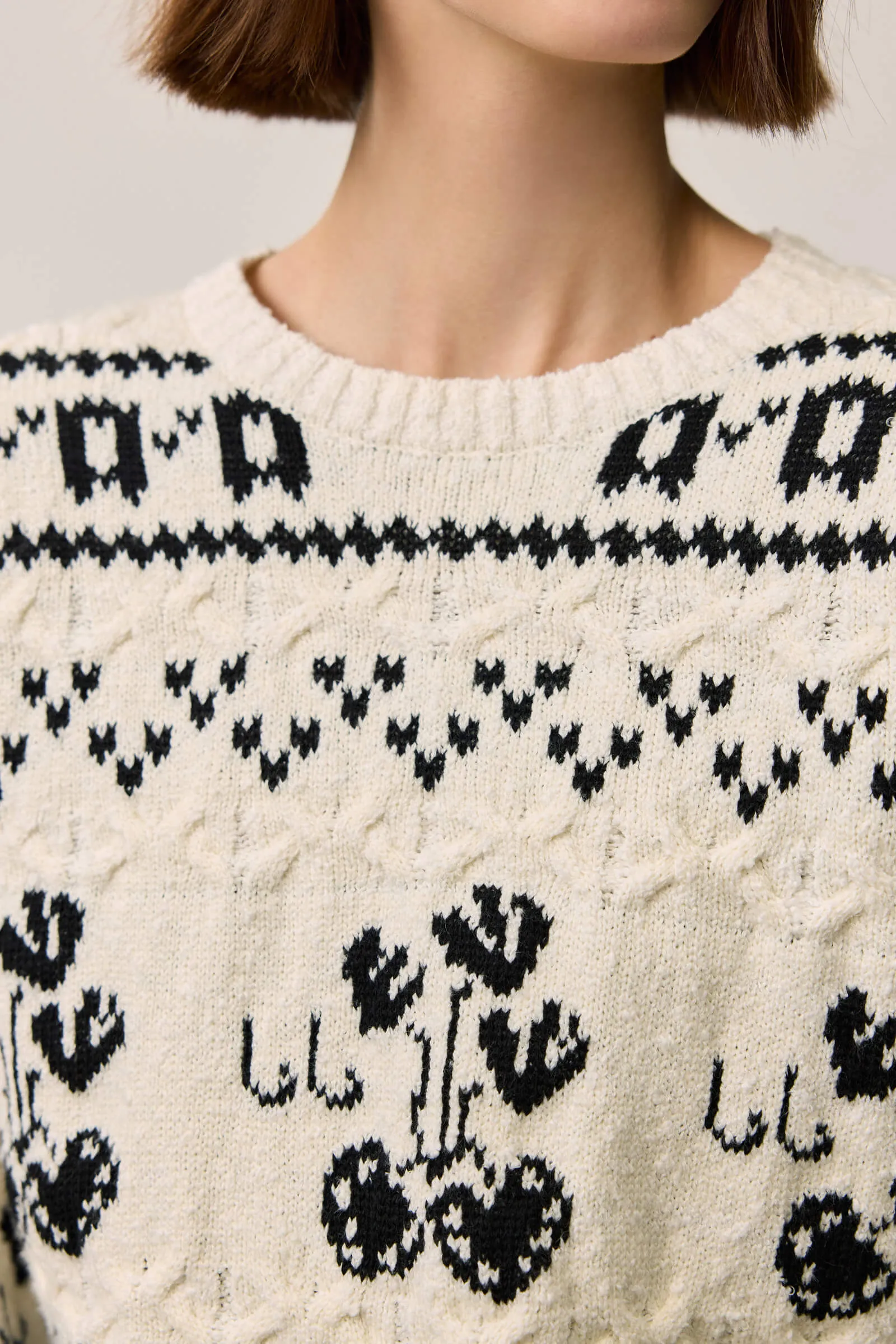 LILY Retro Fair Isle Crewneck Knit Sweater