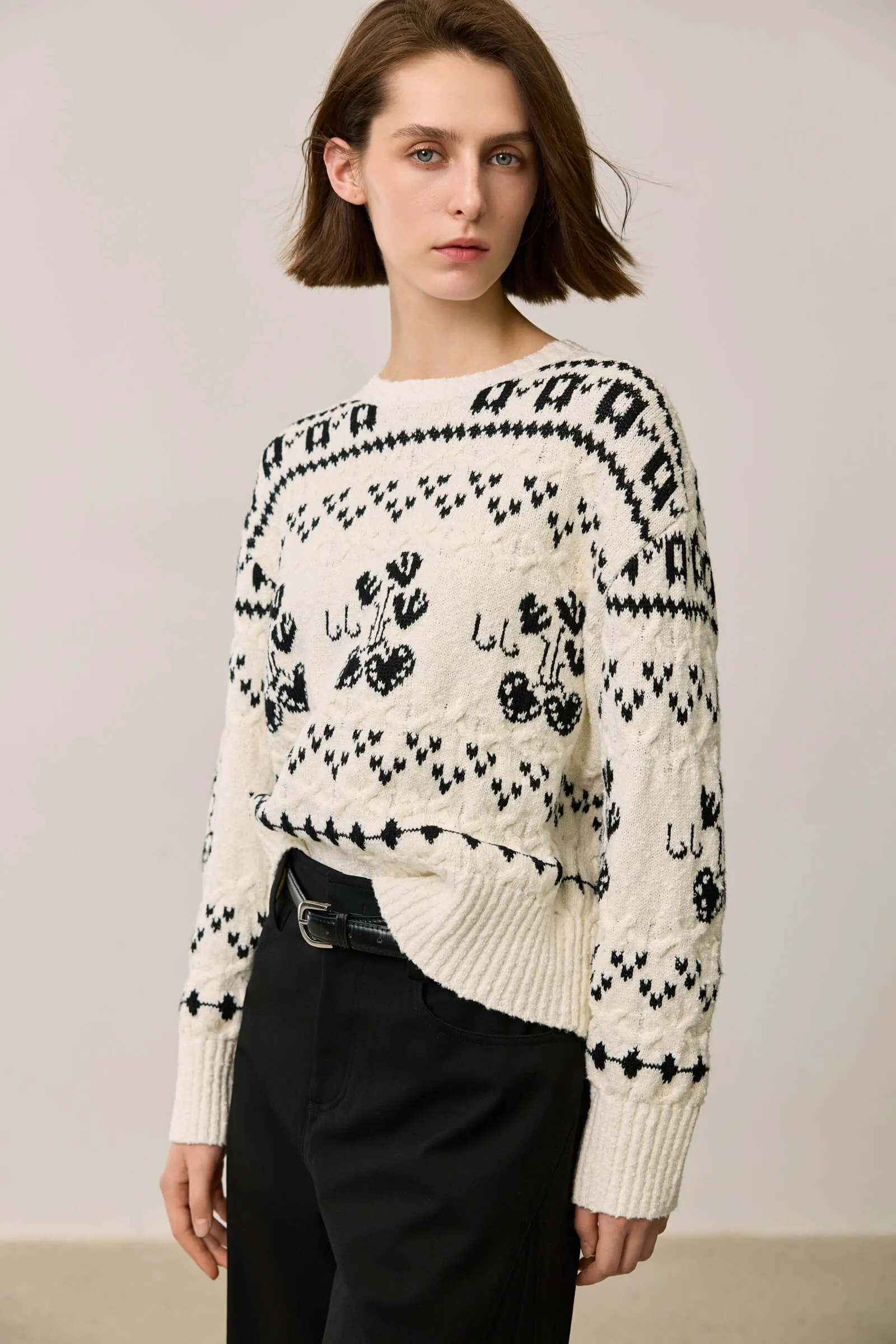 LILY Retro Fair Isle Crewneck Knit Sweater