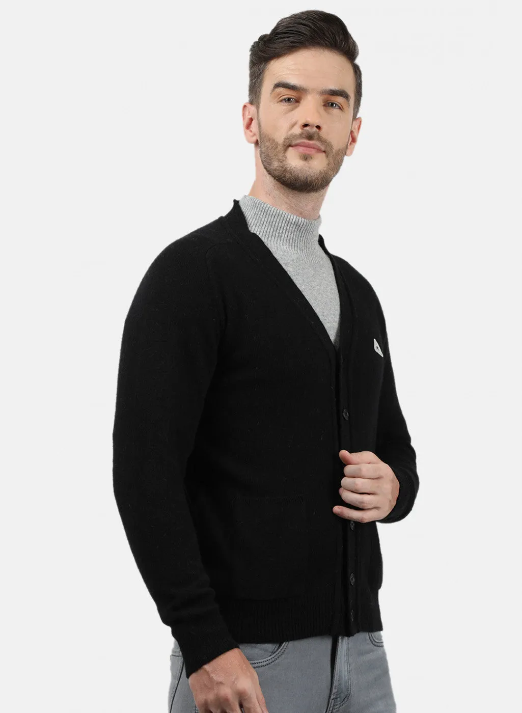 Men Black Solid Cardigan