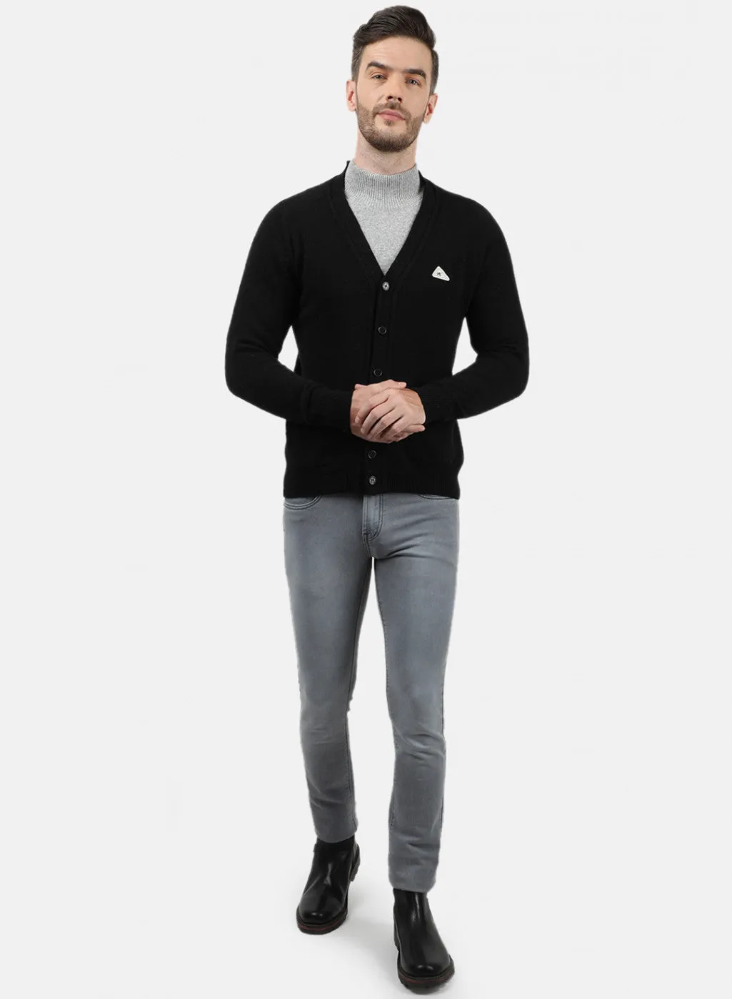 Men Black Solid Cardigan