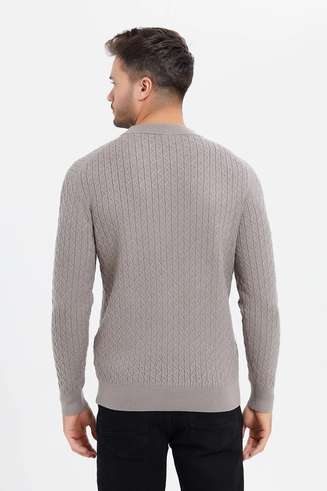 Men Taupe Cable Knit Sweater