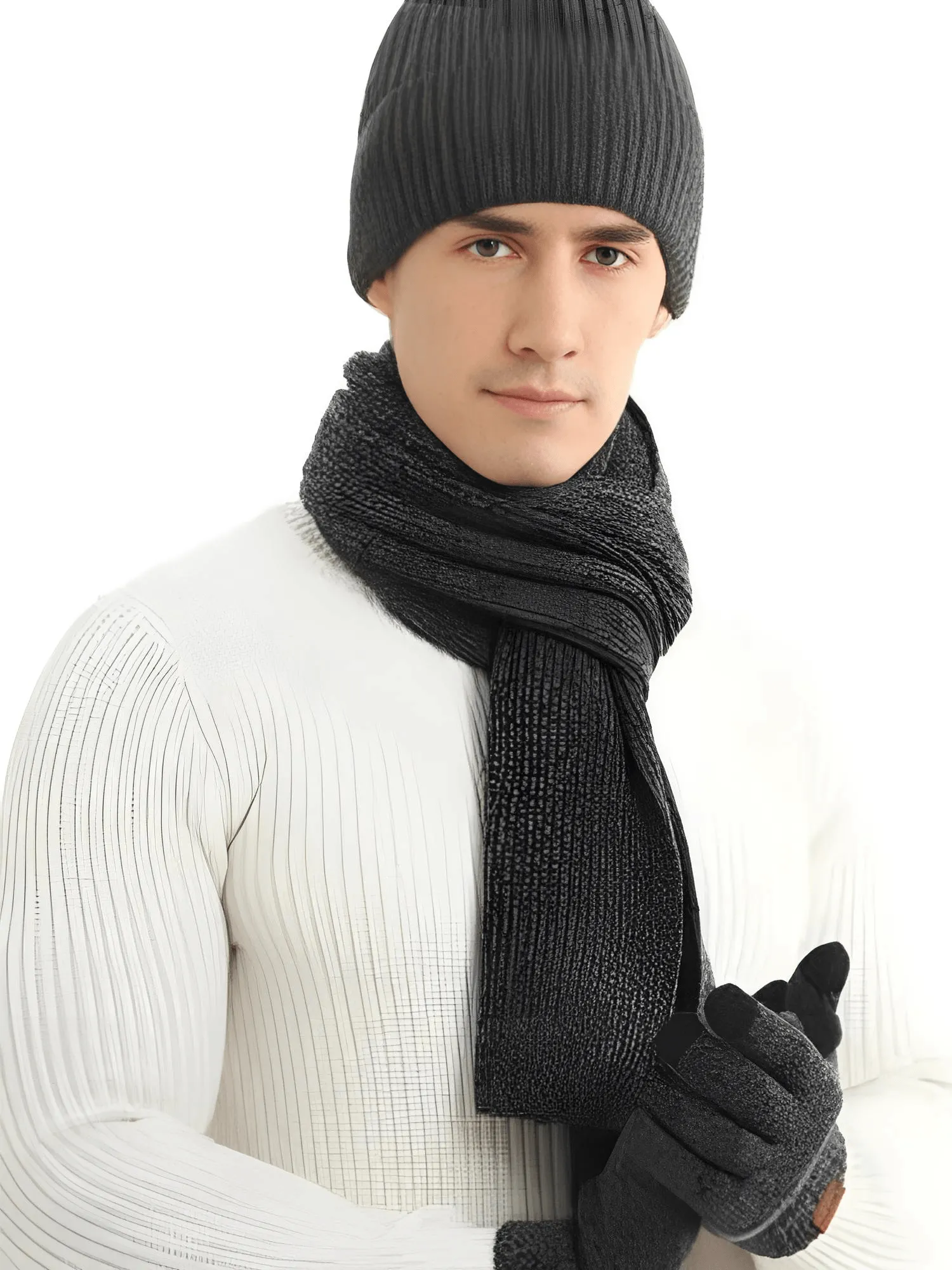 Men's Autumn Winter Keep Warm Set Men's Hat Gloves Scarf Set