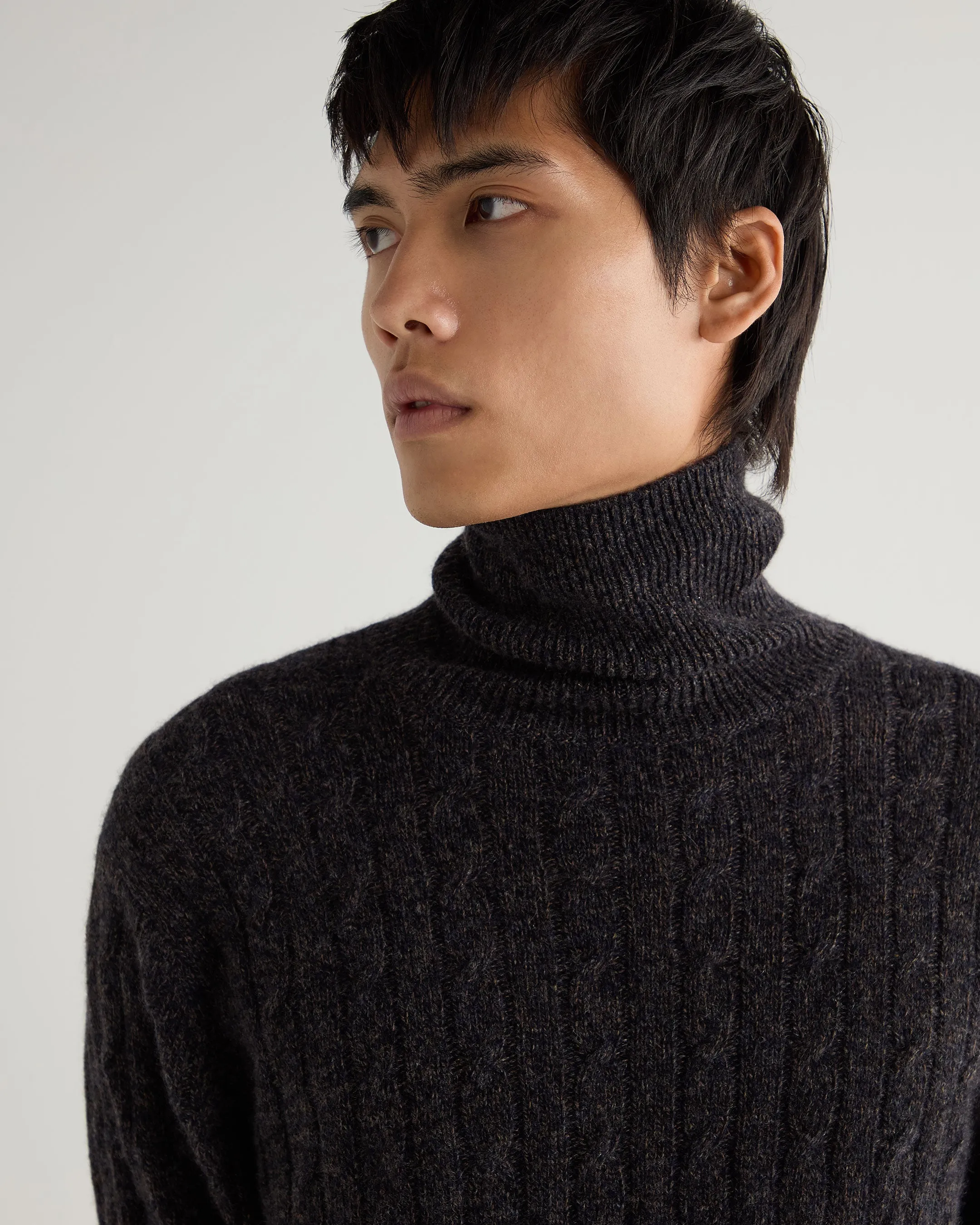 Men's Berwick Cable Turtle Neck Cashmere Sweater Granite Grey