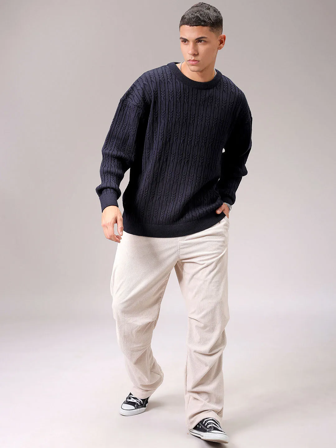 Men's Black Oversized Textured Sweater