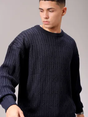 Men's Black Oversized Textured Sweater