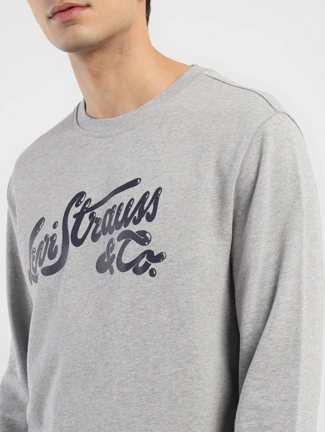 Men's Brand Logo Grey Crew Neck Sweatshirt