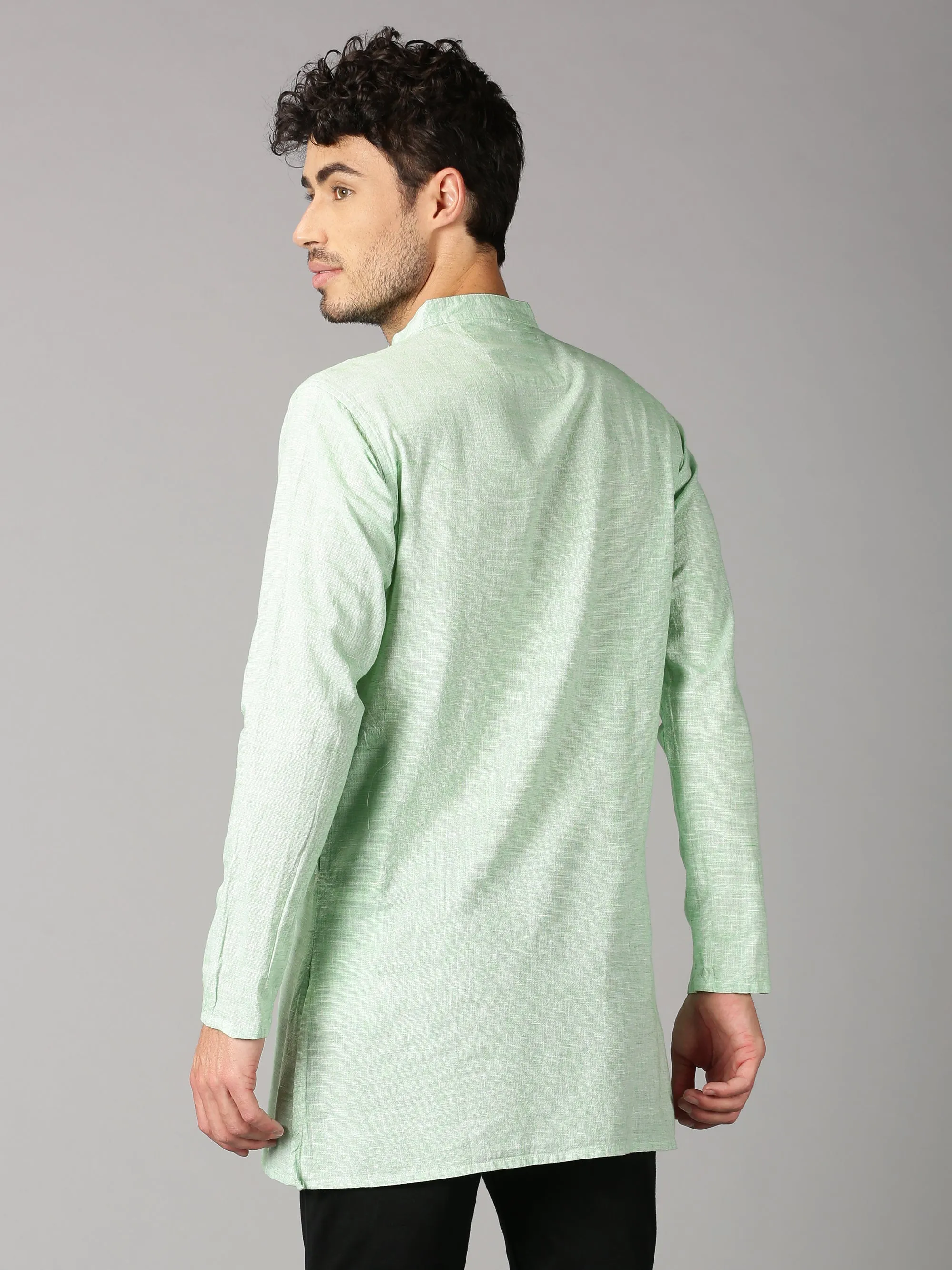 MEN'S GREEN SOLID SLIM FIT KURTHA