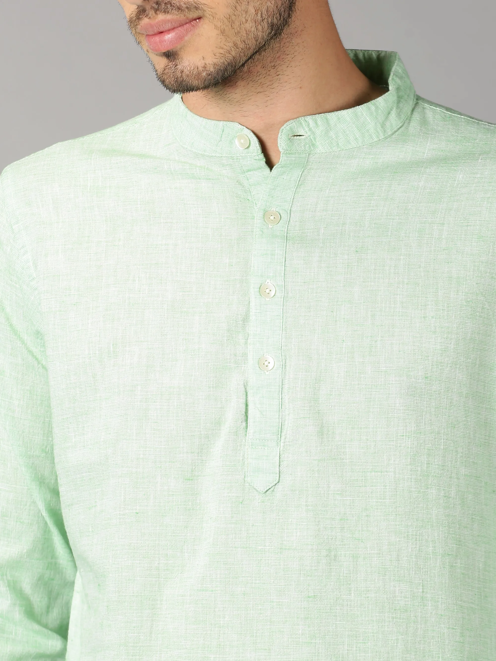 MEN'S GREEN SOLID SLIM FIT KURTHA